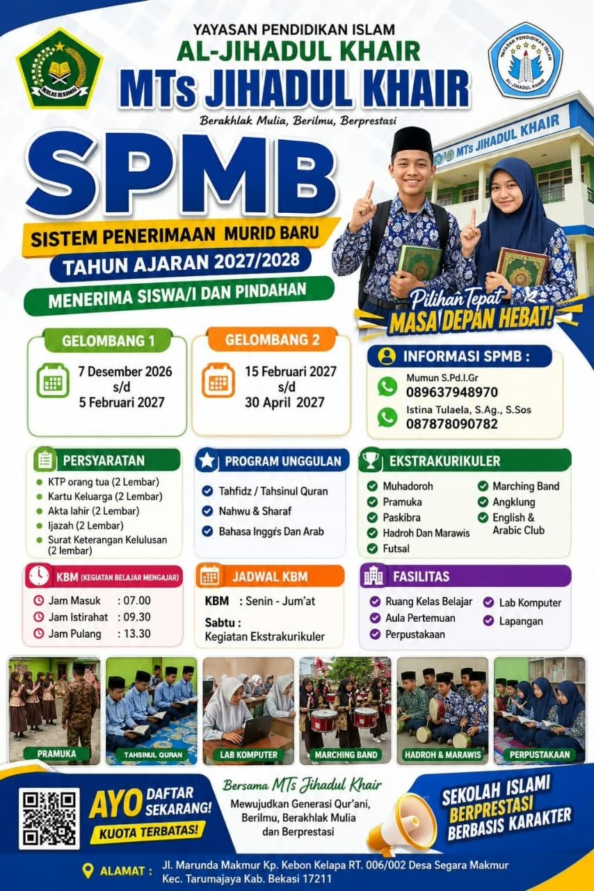 Banner PPDB MTs Jihadul Khair 2027/2028